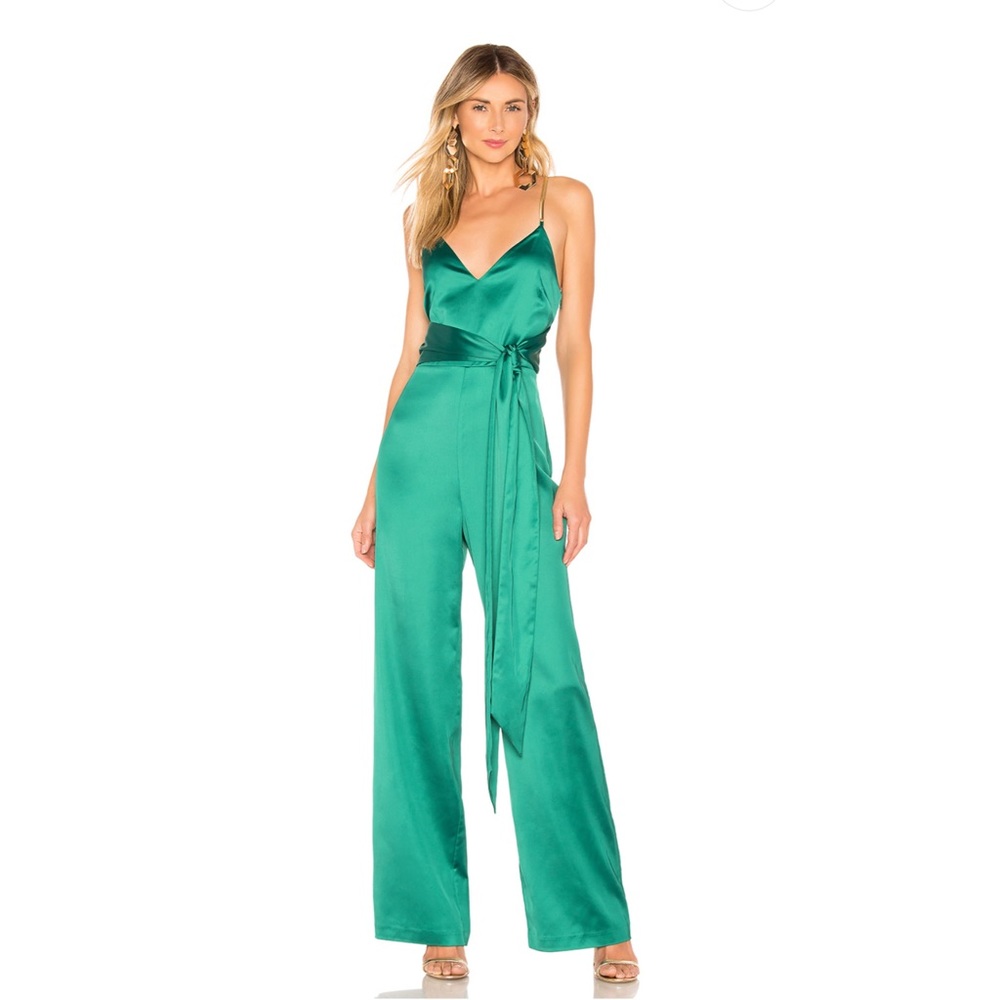 H:ours Sienna Jumpsuit Pants Emerald Green Silky